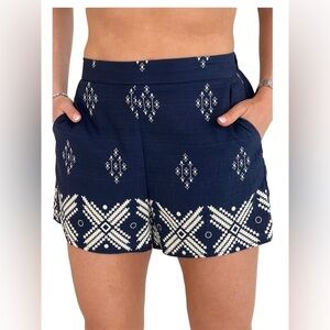 LUCY PARIS Navy Blue Cross Stitch Embroidered Shorts Sz L 42 poll on summer